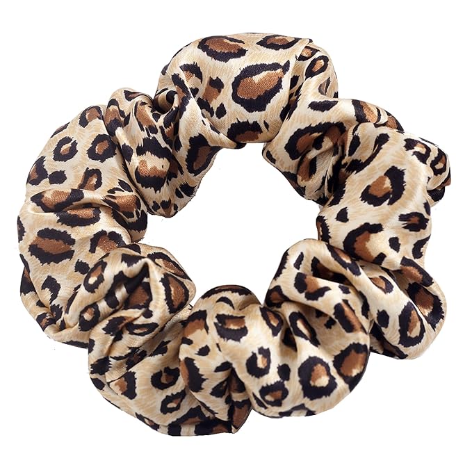 SALE 100% Pure Mulberry Silk Hair Scrunchies16 Momme silk scrunchies 100% SilkHair Scrunchies Silk Hair Ties for Women Girls Curly Thick Thin Hair Women's Black Satin Sleep (1, 14 leopard print)