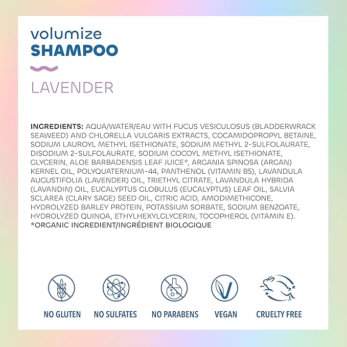 Seaweed Bath Co. Volumize Shampoo, Lavender Scent, 12 Ounce, Sustainably Harvested Seaweed, Green Algae, Barley Protein, For Normal to Fine Hair
