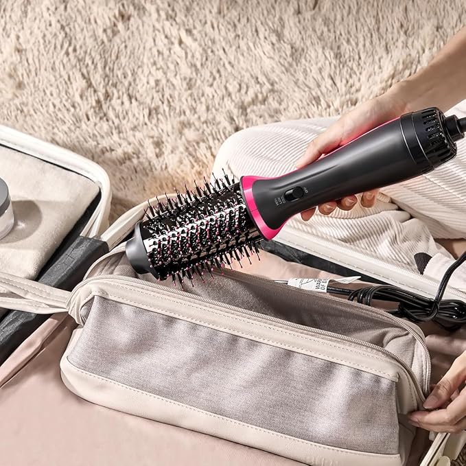 Dual Voltage Hair Dryer Brush for European Travel, Plus 2.0 Blow Dryer Brush with European Plug 110V-120V/220V-240V One Step Hair Dryer and Styler Volumizer with Negative Ion Anti-frizz Styling Brush