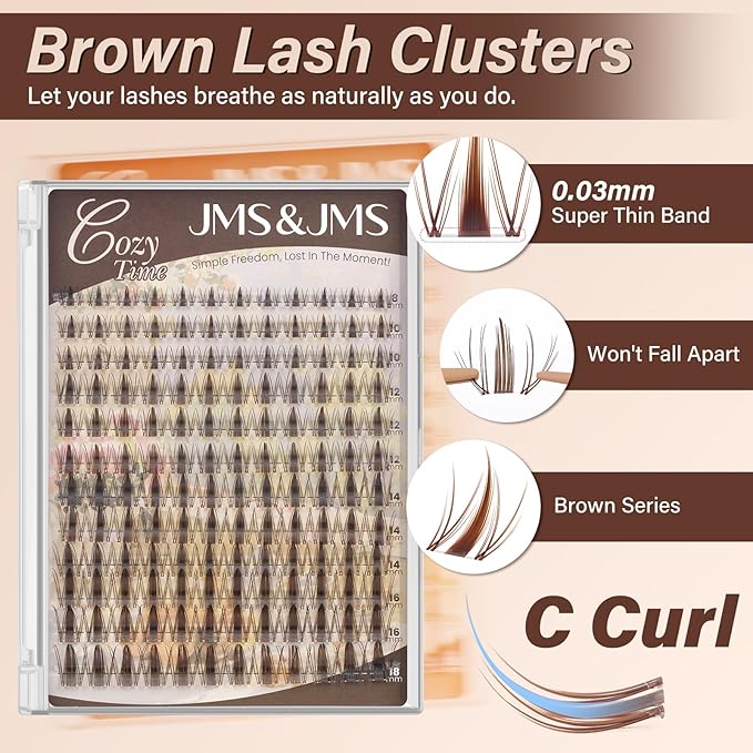 JMS&JMS Brown Fairy Lash Clusters, Brown Spiky Wispy Natural Eyelash Clusters, Anime Manga eyelash clusters, Invisible Band Fairy Lashes (C-8-18Mix)