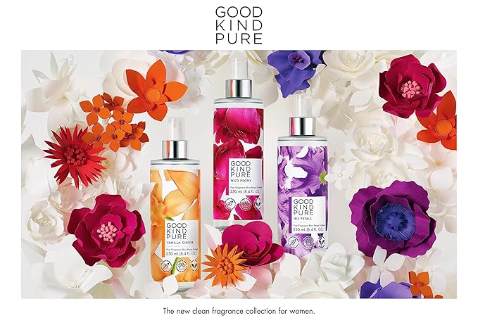 Good Kind Pure Iris Petals Body Mist Spray - Woody, Floral Fragrance - A blend of Nectarine Blossom & Soft Amber Woods - Clean, Vegan, & Long-Lasting Formula - 8.4 Fl Oz
