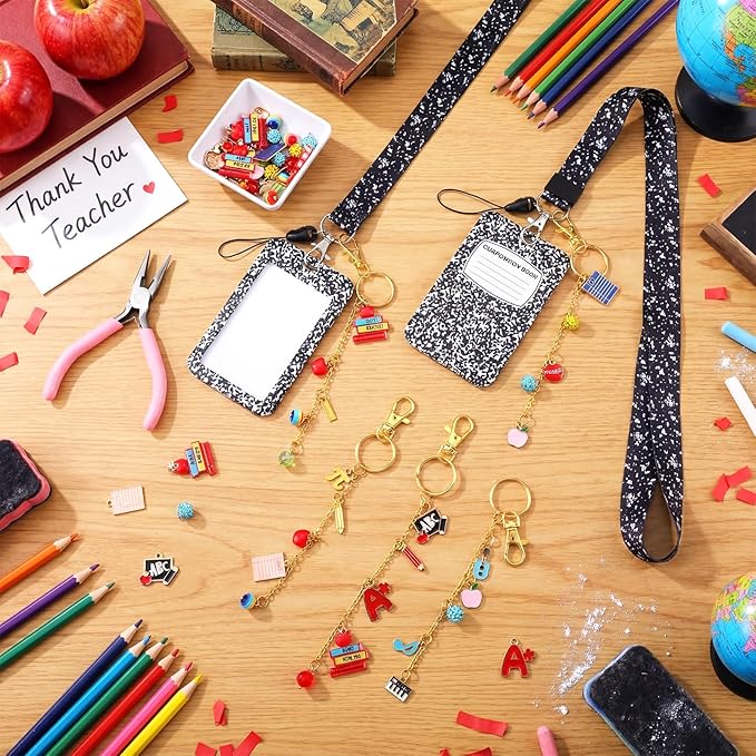 Nosiny 71 Pcs 6 Set Teacher Appreciation Gifts Charms Lip Gloss Keychain ID Badge Holder Thank You Teachers Graduation Gifts