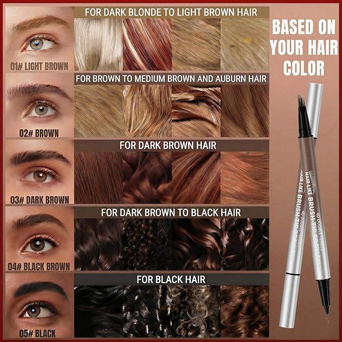 Eyebrow Pencil for Women, 2-in-1 Microblading Eyebrow Pen with 4D Square & Ultra-Fine Tips, Waterproof Long-Lasting Brow Pencil, Hair-Like Strokes for Natural Fuller Brows with Brow Brush, Light Brown