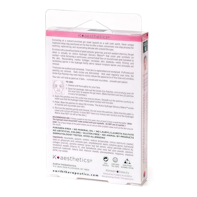 Earth Therapeutics Hydrogel Collagen Under-Eye Patches – Reduce Wrinkles, Puffy Eyes, Dark Circles – Revitalize & Refresh your Skin - 5 Pairs (10 patches)