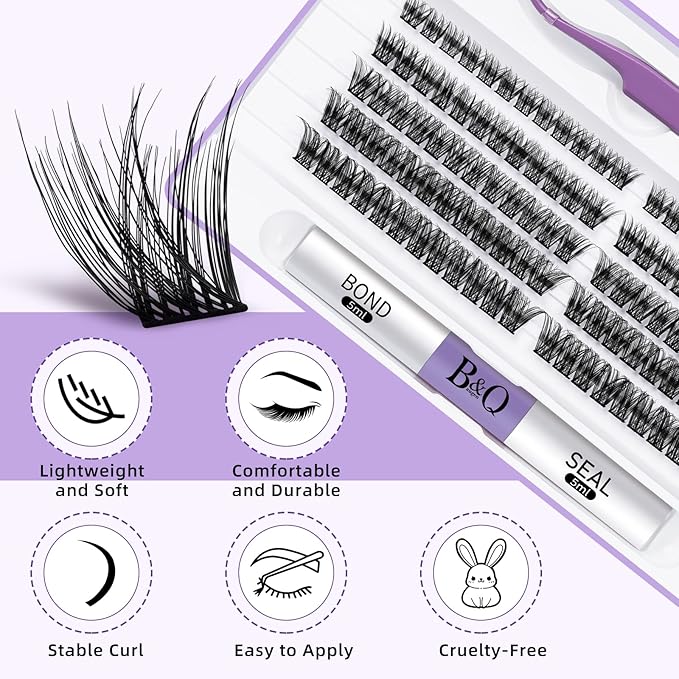 DIY Lash Extension Kit 120pcs Individual Lashes Cluster B&Q D Curl Eyelash Extension Kit Lash Clusters with Lash Bond and Seal and Lash Applicator Tool for Self Application (Kit-12-18MIX)