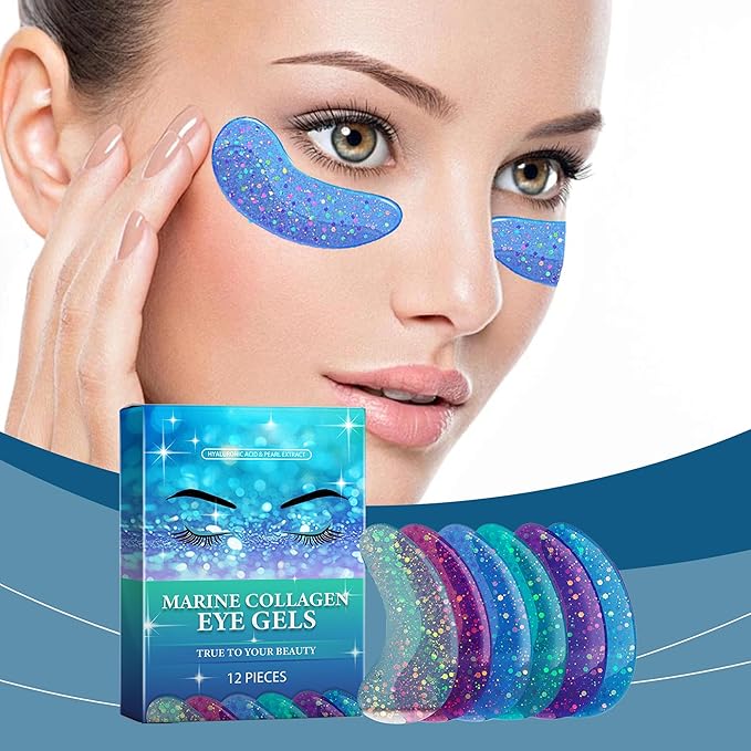 Marine Collagen Eye Gels, Under Eye Patches Collagen Pads for Puffy Eyes, Dark Circles, Bags & Wrinkles, Relieves Pressure & Reduces Wrinkles (6 Pairs)