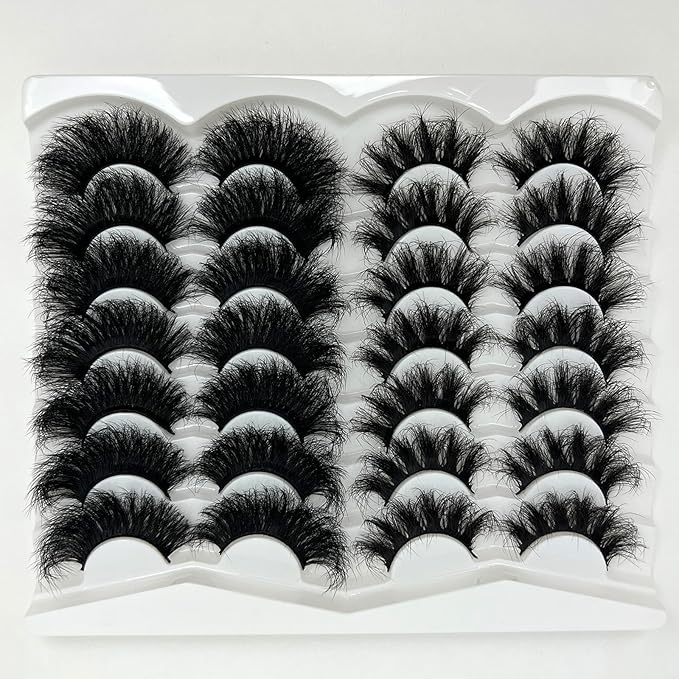 Mink Lashes Fluffy 25mm Long Big Eyelashes Pack, Thick D Curl Dramatic Eyelashes, Cat Eye 3D False Strip Lashes 2 Styles
