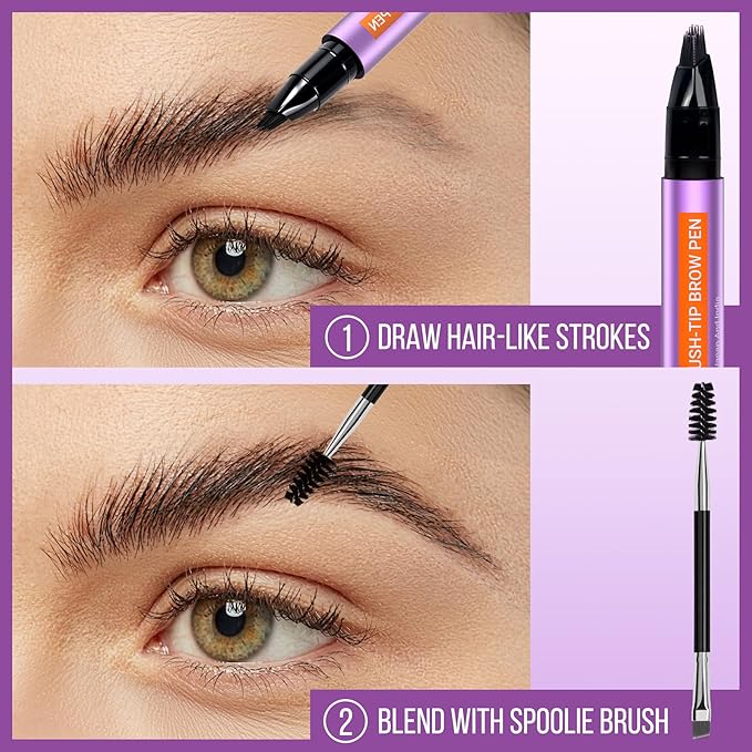 Vevivia Beauty Eyebrow Pen - Eyebrow Pencils for Women with 4D Micro Brush-Tip for Natural Hair-Like Strokes, Long Lasting Fluffy Brows, Waterproof, Light Brown