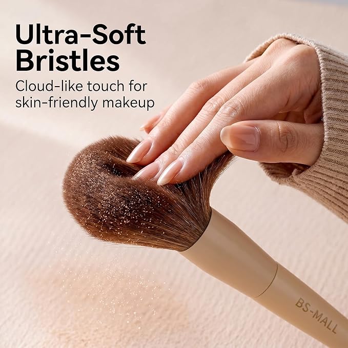 BS-MALL Professional Makeup Brush Set 18 Pcs Premium Synthetic Foundation Powder Concealers Eye Shadows Blush Makeup Brushes with Travel Case (Matte white beige)