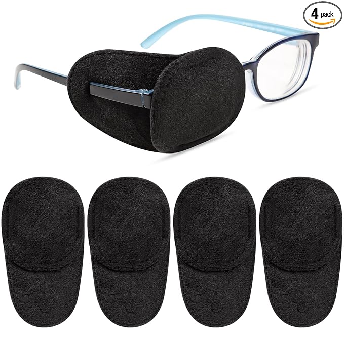 4 Pack Eye Patches for Kids Girls Boys, Right & Left Eye Patch for Glasses, Lazy Eye Patch for Children Treating Lazy Eye Amblyopia Strabismus and After Surgery(Black)