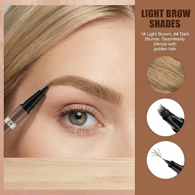 4D Double-Ended Eyebrow Pen, Hair-Like Brush Tip, Waterproof Brow Tint with Soft Nib, Available in 5 Natural Colors (2#Brown)