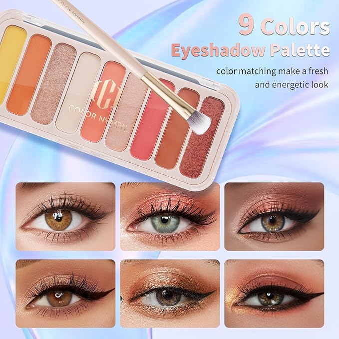 Color Nymph Makeup Kit For Girls, Women Make Up All In One Makeup Set For Starter With Sequin Bag, 9 Colors Eyeshadow Palette, Lip Gloss, Eyeliner, Mascara - Orange Pink, Party Wedding Evening Bag