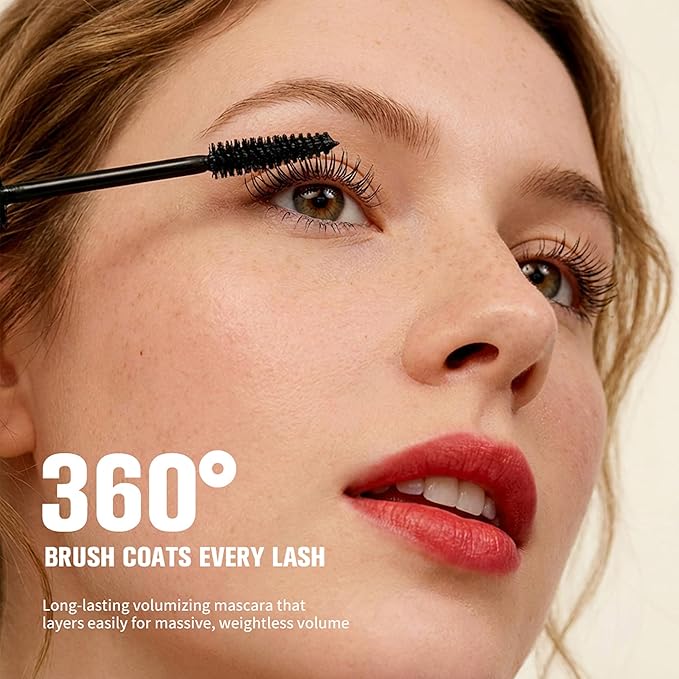Black Mascara for Eyelashes, Waterproof Mascara Long Lasting Thick Eye Lash, 5D Silk Fiber Lash Smudge-Proof Volume, Lengthening, Curling Mascara Makeup Party Stage Use