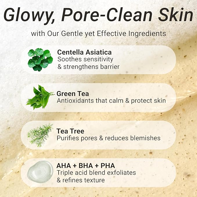 Korean Double Cleanse Duo Set – Pore Purifying Cleansing Oil & Gentle Face Wash, Mild Acid Complex, Sensitive Skin, w/ Centella Tea Tree & Green Tea, LHA AHA BHA PHA for Gentle Exfoliation Acne Care