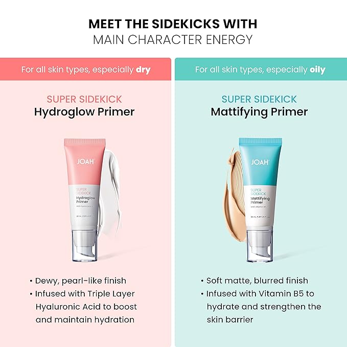 JOAH Super Sidekick Hydroglow Makeup Primer with Hyaluronic Acid For Glow Dewy Finish, Hydrating Long Lasting and Illuminating Korean Makeup Face Primer For Silky Glass Skin, All Skin Types, 1.01 Oz