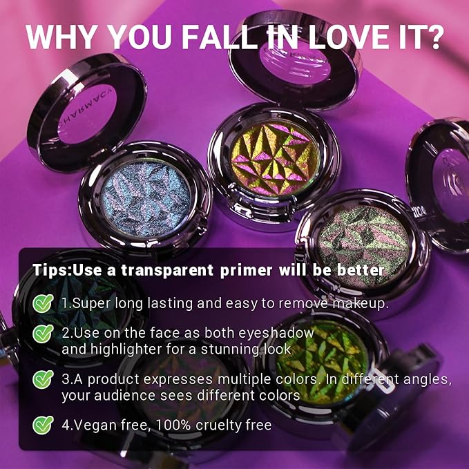 CHARMACY Duochrome Eyeshadow, Insane Shifters Chameleon Eyeshadow, Creates High-Impact, Metallic Eye Looks, 100% Vegan and Cruelty Free (Chameleon-#804, 0.06 Ounce (Pack of 1))