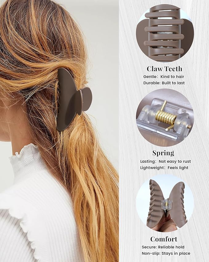 Mesovor 4 Pack Acrylic Hair Clips Claws, Nonslip 3.94" Large Hair Grip Hairclips for Thin and Thick | French Banana Barrettes Hair Strong Hold Hair Jaw Clamps (Neutral Matte)