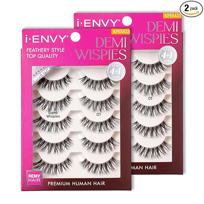 i•ENVY 10 Pairs Demi Wispies False Lashes (2 Pack), Premium Quality 100% Human Hair, Fluffy Feathered Eyelashes with Volume & Curl, Natural Look, Lightweight, Comfortable, Reusable for Everyday Wear