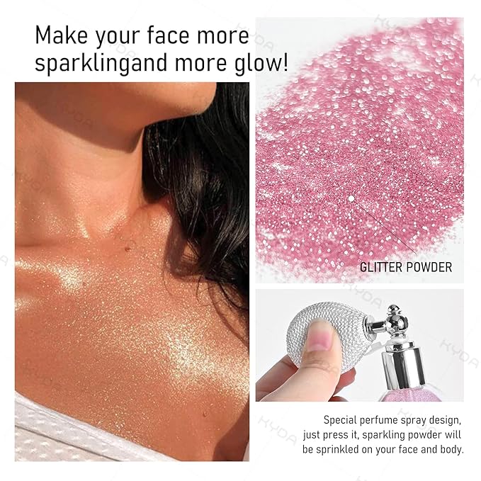 KYDA Glitter Powder Spray, Loose Shimmer Powder, Highlighter Spray Makeup for Face Body Hair, Lasting Glitter Hairspray, Cosmetic Sparkling Body Makeup, Purple