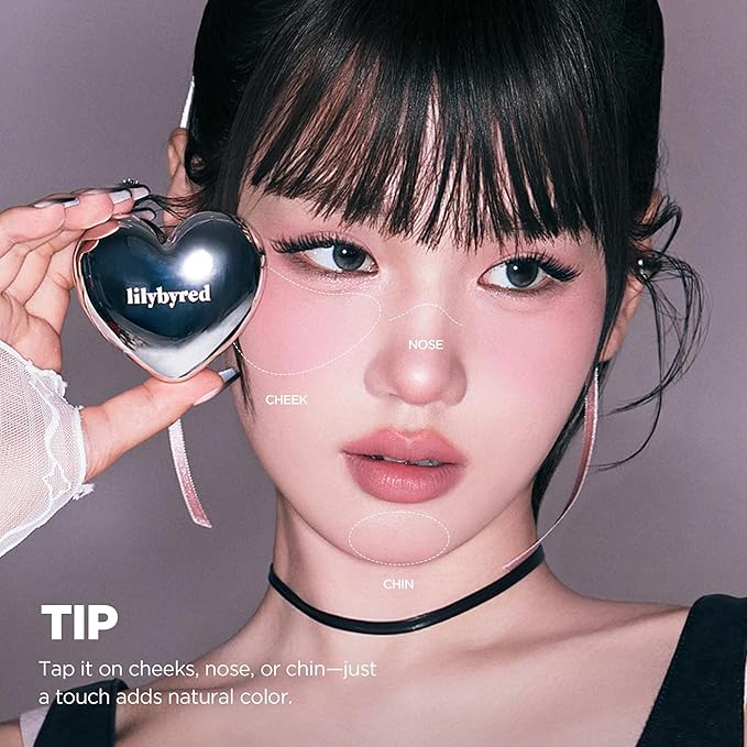 lilybyred Luv Beam Cheek Mousse | Heart-Shaped Korean Cream Blush, Airy Soft-Matte Texture, Soft-Focus & Pore-Blurring Finish, Seamless Buildable, Natural Flush, 0.13 oz. (03 Pomelo Mousse)