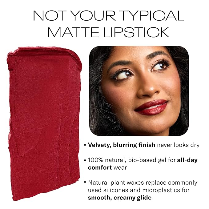 MOB Beauty Soft Matte Lipstick, Redemption, Muted Merlot Red, Long Lasting, Weightless Blurring Lip Color Infused with Skincare, Vegan, Silicone-Free, Cruelty Free