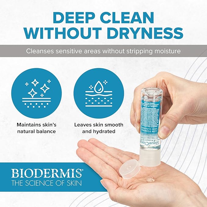 SilqueClenz Low Foaming Skin Cleanser – Gentle, Low pH Wound Cleanser for Scars, Sensitive Skin & Post-Op Areas - Hydrates with Flax Seed Extract & Vitamin B5 – Compact Travel-Ready Bottle, 1 fl. oz