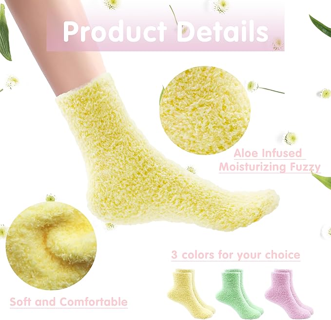 3 Pairs Aloe Moisturizing Socks for Dry Cracked Feet, Sleeping Fuzzy Non-Slip Lotion Socks for Women Men Spa, Foot Care for Repairing Softening Dry Cracked Heel