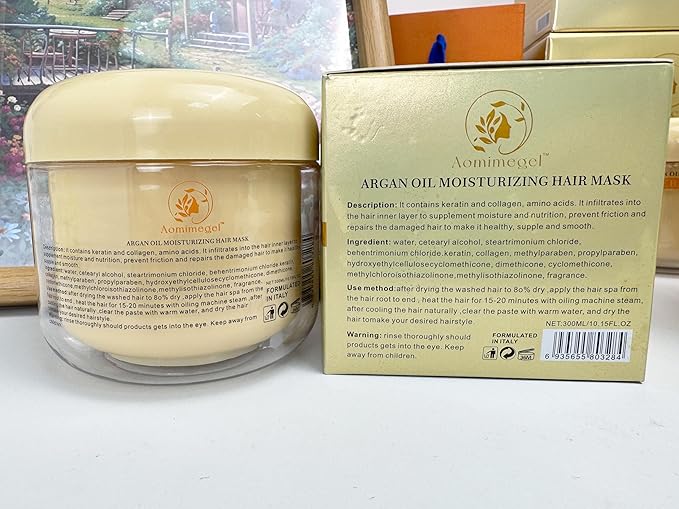 Collagen Hair Mask,Deep Repair Conditioning Argan Oil Hair Mask for Damaged Hair Treatment, Deep Conditioner Hydrating Hair Masque for All Hair Types 10.15 oz 300ml