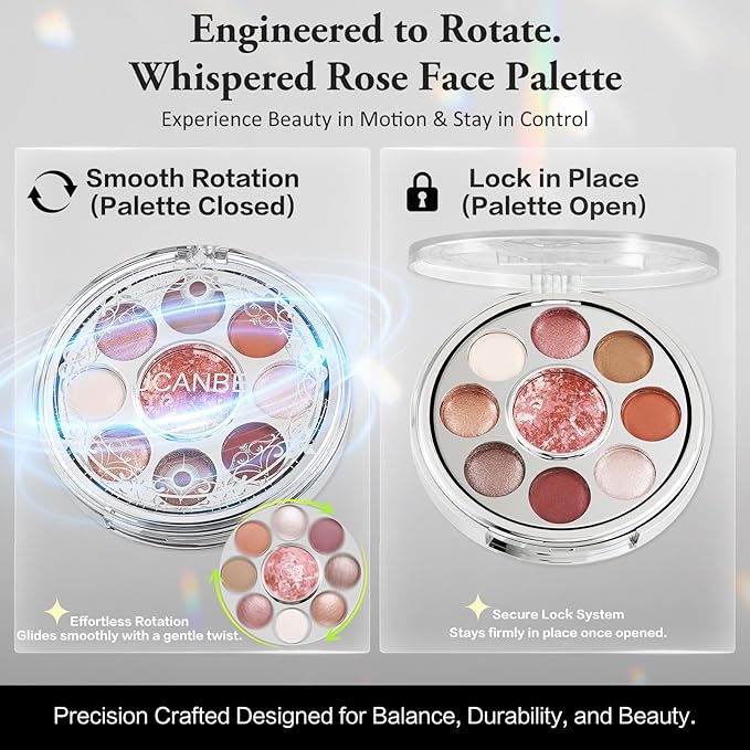 UCANBE Baked Eyeshadow & Blush Palette, High Pigmented Blendable Matte Shimmer Rose Pink Eye Shadow & Cheek Makeup Palette, Rotating Compact Design Makeup Gift, 02 Whispered Rose