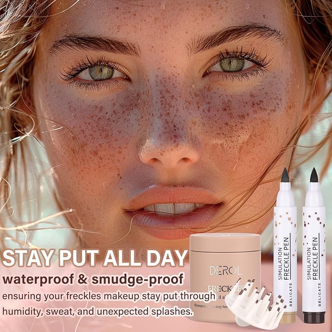 MARBUROLY Natural Freckle Coral Blush Makeup Kit- Liquid Fake Freckle Air Cushion, 2 Colors Freckle Pen, Powder Cushion Blush, Waterproof Long Lasting Freckles Marker for Cheek