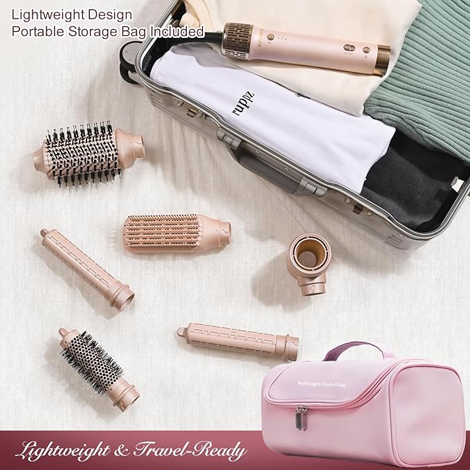 StyleVibe 6-in-1 Air Styler, Dual Voltage Hair Dryer & Blow Dryer Brush with Travel Case - Auto Wrap Curls (L/R), Fast Drying, Thermal Brush for Blowouts & Frizz-Free Volume, No Heat Damage