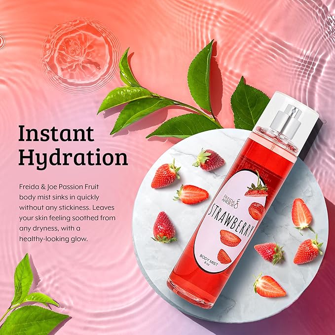 Home Spa Gift 10oz Deep Moisturizing Fragrance Body Lotion & 8 oz. Fine Fragrance Body Mist Set Luxury Self-Care Combo for Women and Girls (Strawberry) – Mother's Day Gift for Mom