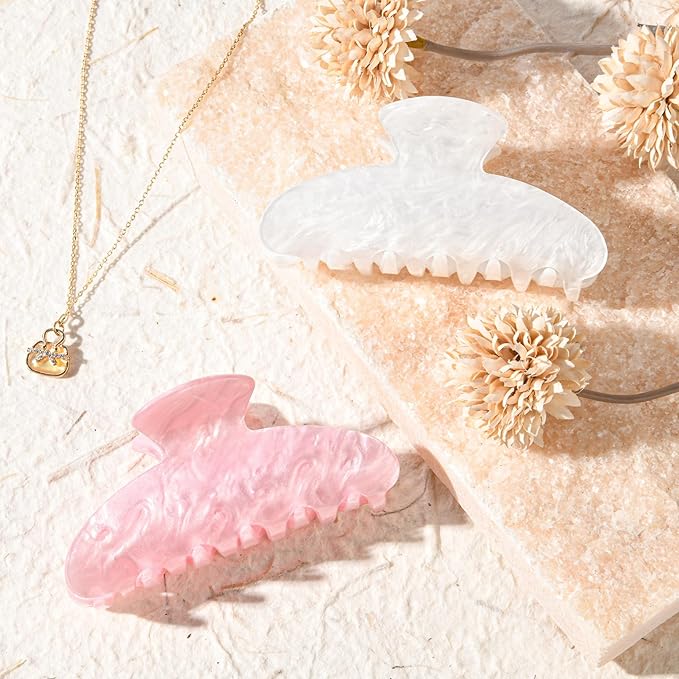 Aileam Acetate Hair Claw Clips for Women,Pink White hair clip French Design Strong Hold Non-Slip claw clips for Thick Hair, 2 Pack