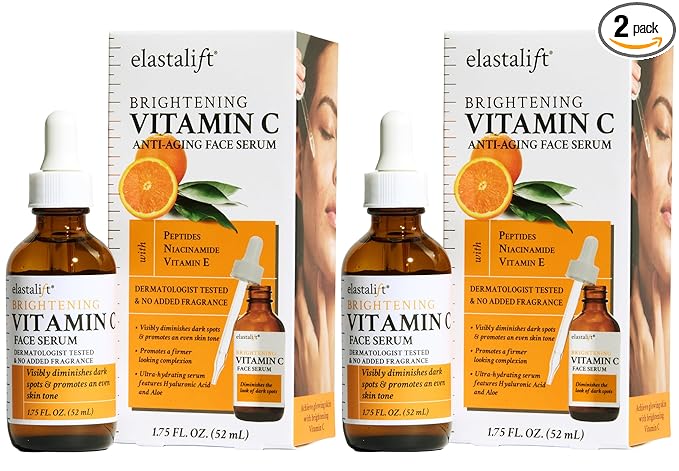 Elastalift Vitamin C Facial Serum For Age Spots, Wrinkles, & Expression Lines. Anti-Aging Face Serum W/Vitamin C & Hyaluronic Acid Brightens Skin To Promote Healthier Skin Complexion (2-Pack)