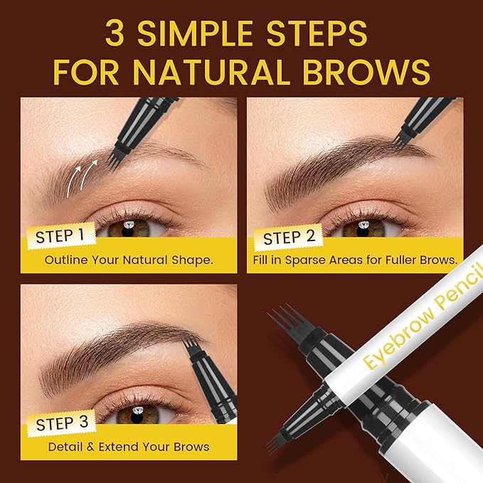 Eyebrow Pen, Waterproof Microblading Eyebrow Pencil, 4 Tip Precise Eye Brow Makeup Pen for Women to Effortlessly Create Hair Like Natural Brows, Non Dry Out and Last All Day MB01