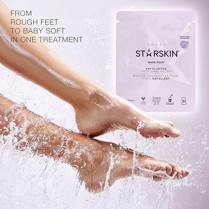 STARSKIN Magic Hour, Exfoliating Foot Mask Sock with Lactic and Glycolic Acid, Gently Removes Calluses and Dead Skin for Effective Peeling, K Beauty Skincare (1 Pack)