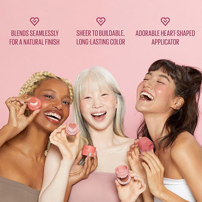 KAJA Blusher - Cheeky Stamp 02 Saucy | Buildable & Blendable Shade with Heart-shaped Applicator, Sunkissed Finish, Travel size, Hygienic, Suitable for Beginners, Portable, Korean Makeup, 0.17 Oz