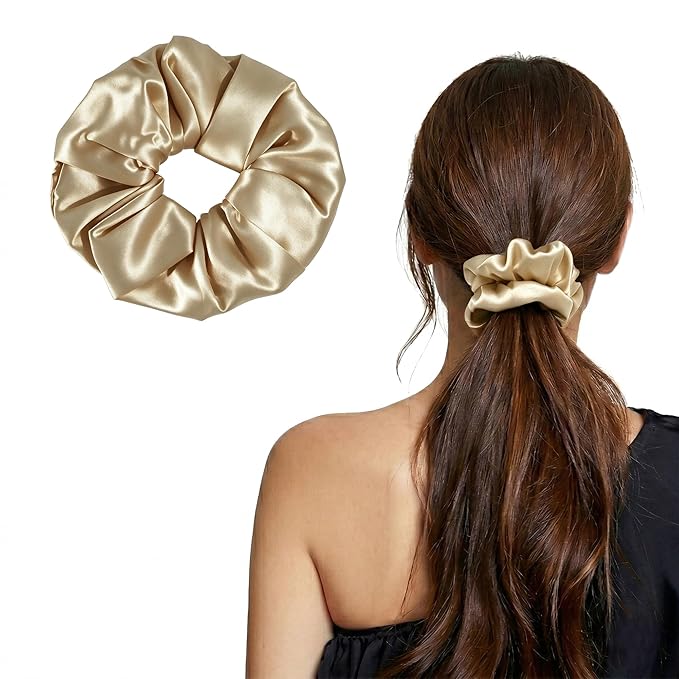 ZLYC 100% Mulberry Silk Hair Tie Scrunchie 19 Momme Gentle Creaseless Dent-Free Ponytail Holder for Women, 6cm Solid Oatmeal