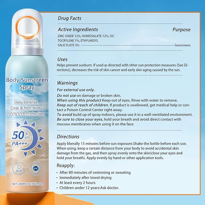 CAHIUYOA Face Sunscreen Spray,Mineral Spray Sunscreen SPF 50,360°Lightweight Sun Screen Face Mist,Travel Size,Broad Spectrum UVA/UVB,Water Resistant,Non-greasy,6.76 Fl Oz