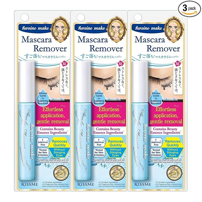 HEROINE MAKE by KISSME Mascara Remover for Waterproof Mascara, Fast-Acting Remover for Waterproof Eye Makeup, Lash-Conditioning & Gentle Non-Irritating Formula for Sensitive Eyelids from Japan 3 EA