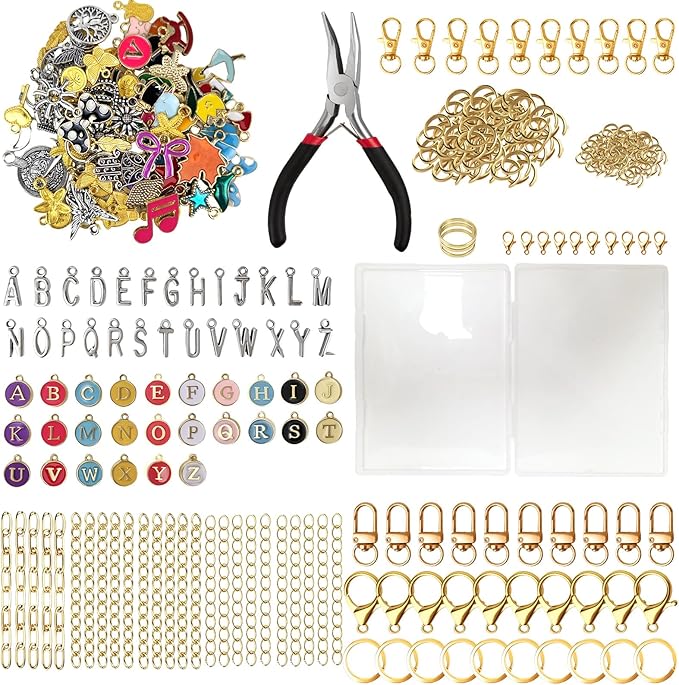 WANRSUDY 359 Pcs Charms Lip Gloss Keychain Making Kit-DIY Lip Balm Charms Kit Including Letter Clip Hooks Lobster Clasps Chains Jump Rings Complete Beginner Craft Set for Women DIY Gift