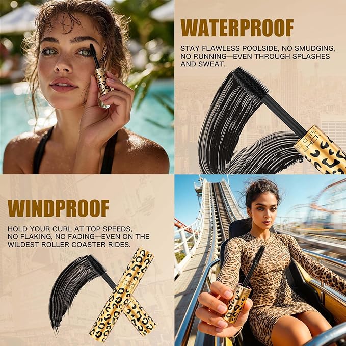 Leopard Waterproof Mascara Volumizing Lengthening Curling Smudgeproof Long Lasting 24H Lift Thick Eyelash Makeup