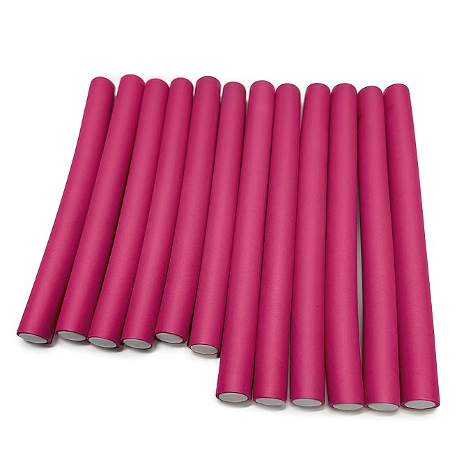My Beauty Spot Flexi Rods Foam Hair Rollers 5/8" Diameter Professional Salon Quality 12 Pcs Rubber Hair Rollers for Long, Medium and Short Hair (Pink)