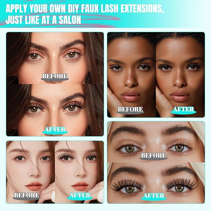 Lash Clusters 400pcs, 40D Mixed Tray DIY Eyelash Extension, D Curl Natural Wispy Individual Lashes Faux Mink & Cruelty Free Reusable Lash Clusters Extensions Black (40D, 9-18mm)