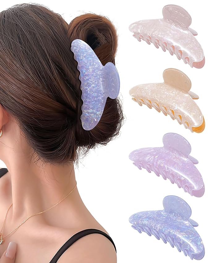 Mesovor 4 pack Acrylic Hair Clips Claws, Nonslip 4.1" Large Hair Grip Hairclips for Thin and Thick | French Banana Barrettes Hair Strong Hold Hair Jaw Clamps (Pink, Purple, Champagne, Blue)