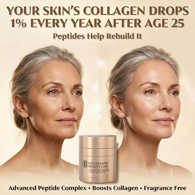 Peptide Cream & Collagen Cream for Face and Neck - Firming Anti-Aging Daily Moisturizer & Night Cream for Wrinkles and Fine Lines - Natural, Organic and Fragrance-Free - 1.7 fl oz 50ml