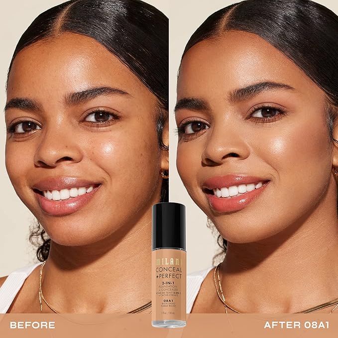 Milani Conceal + Perfect 2-in-1 Foundation + Concealer for a Flawless Complexion, Under Eye Corrector, Cover Redness and Imperfections, Waterproof and Sweatproof - 08A1-Rich Sand