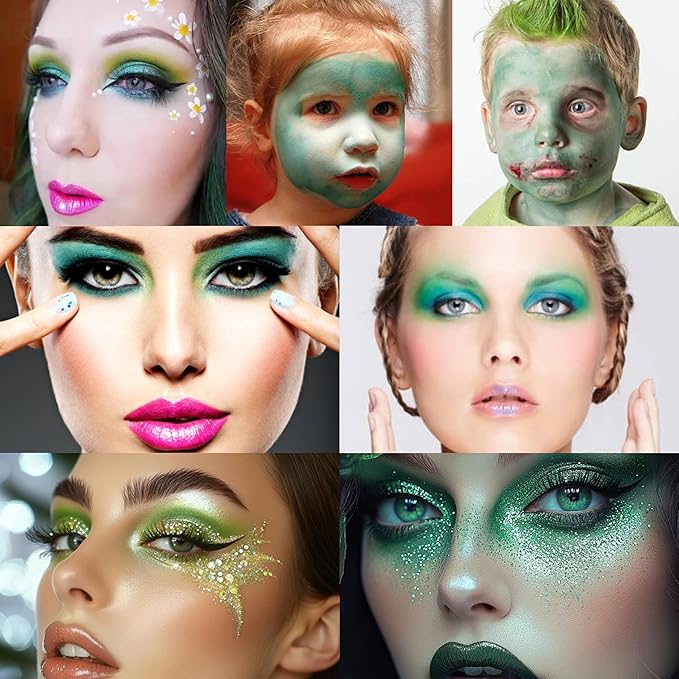 St Patrick’s Day Accessories 16 Colors Green Glitter Matte Eyeshadow Makeup Palette, Forest Green Yellow Colorful Eye Shadow Plattet for Witch Cosplay Halloween SFX Makeup