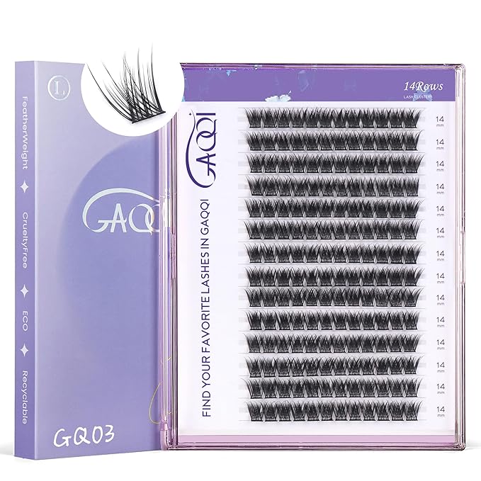 GAQQI Lash Clusters, GQ03 False Eyelashes DIY Lash Extensions C Curve 168PCS Cluster Lashes 14MM, Wispy and Natural Lash Wisps (GQ03,C,14mm)
