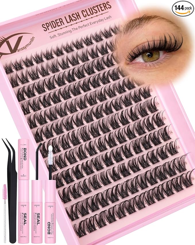Spider Lashes Kit Natural Lash Clusters Kit Wispy Clusters Eyelash Extensions Fluffy Eyelash Clusters Kit Spikes Individual Lashes C-Curl Lashes Clusters Fairy Lash Extension Kit with Brush 8-16MM